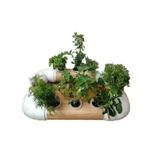 [KITWNUTRM7] Mini Garden Wood Style Ultra-Compact Hydroponic Kit for Indoor Growing, 7 Plant with Nutrient and Plant Seeds